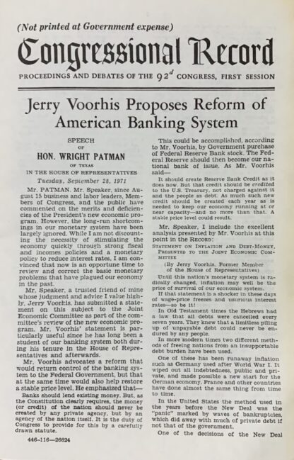 JERRY VOORHIS BANKING REFORM